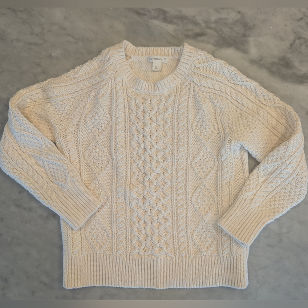 J. Crew Crewcuts Cable-Knit Fisherman Sweater, Small 6-7, 100% Cotton, Kids/Boys